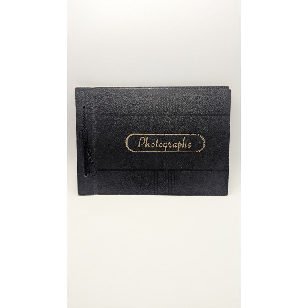 Vintage Black Faux Leather String Tie Photo Album No. W-400 Made in USA 11 Pages